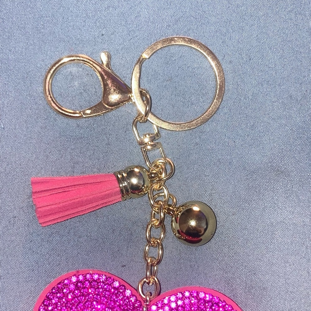 Pink Heart Keychain with Tassel - Picture 3 of 4